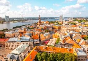 Panoramic aerial view on the old town of Riga city, Latvia